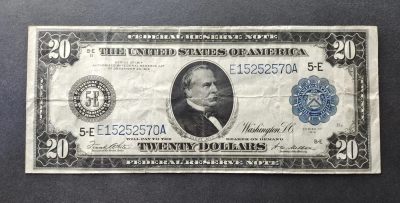 VF-EF 美国纸币 1914年 20美元纸币 大票副 - VF-EF 美国纸币 1914年 20美元纸币 大票副