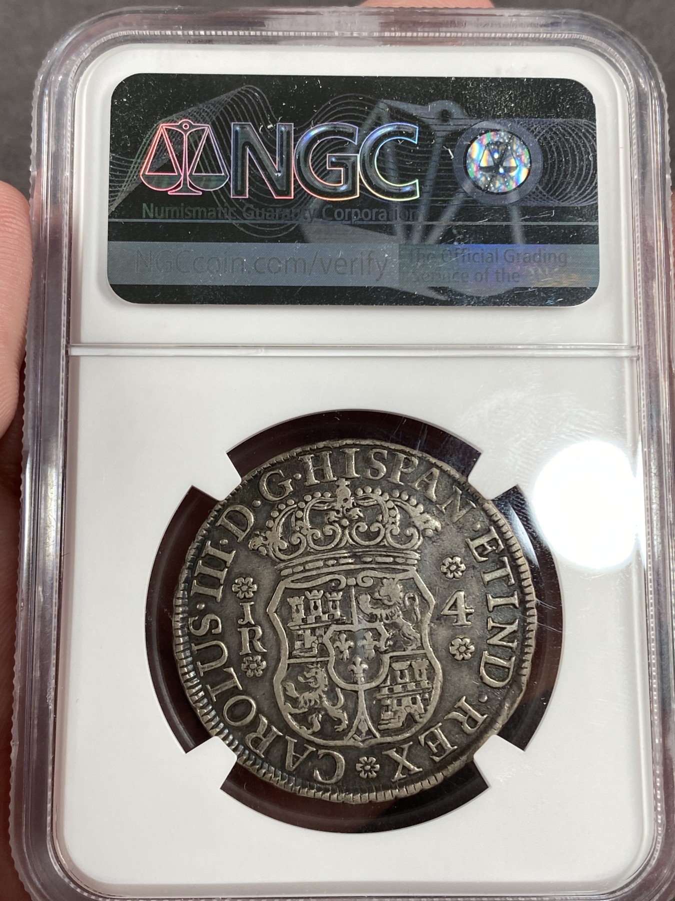 万国钱币拍卖第014期（奢华币宴第一季） NGC VF35 1770年西属玻利维亚4R地球 特殊版别大JR 外拍45分2600刀 原味状态非常难得