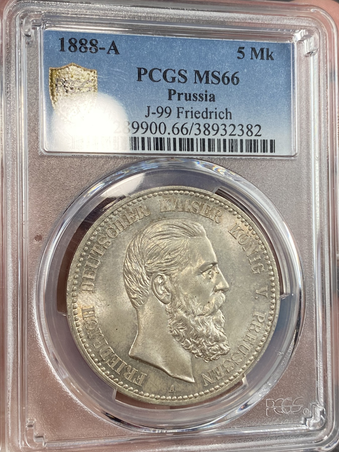 万国钱币拍卖第014期（奢华币宴第一季） PCGS MS66 1888德国普鲁士三皇年弗三短翅5马克 顶级品相