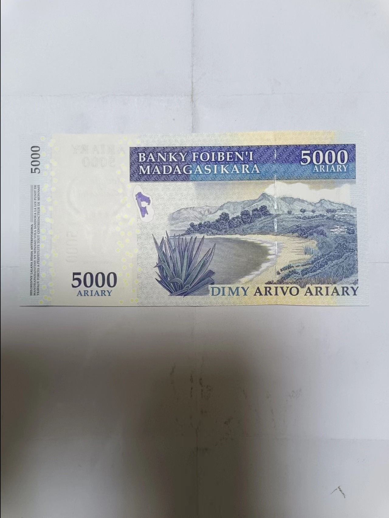 【20230823】非全新纸币第六十场 马达加斯加5000阿里亚里，全新
