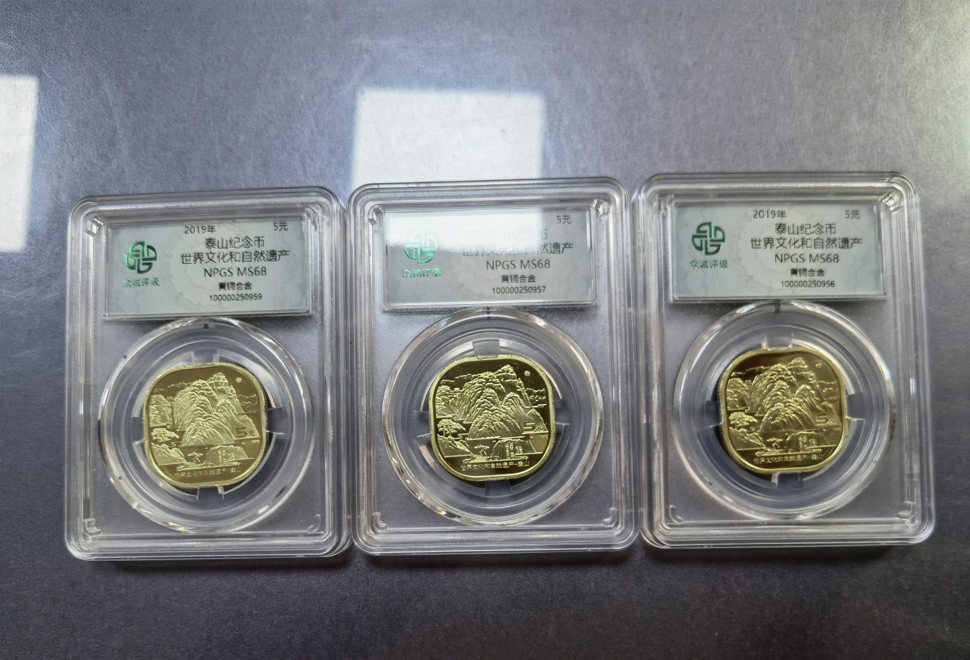 和八月说再见 泰山纪念币，3枚封装评级币。