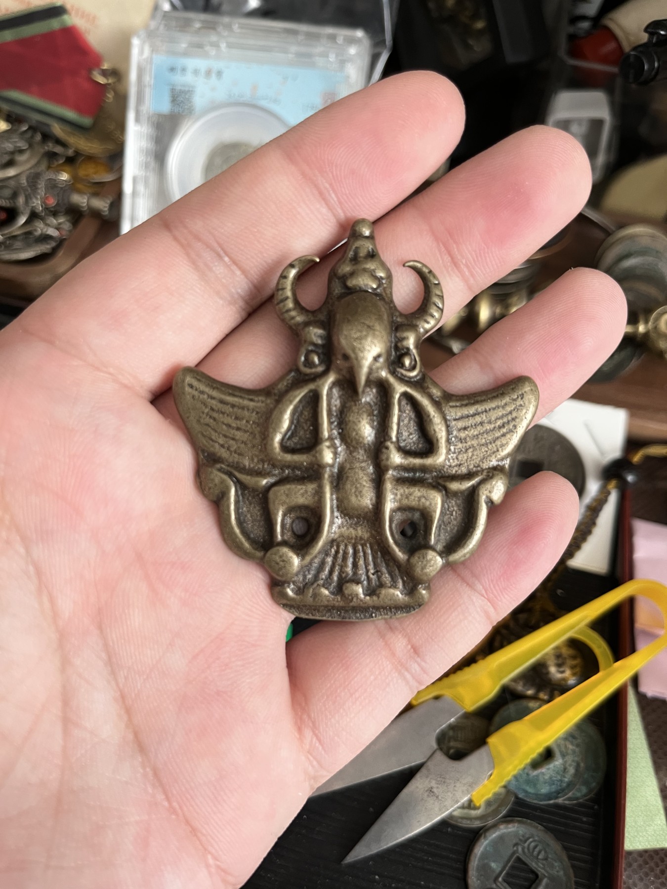 藏传文玩合集 藏传大鹏鸟托甲