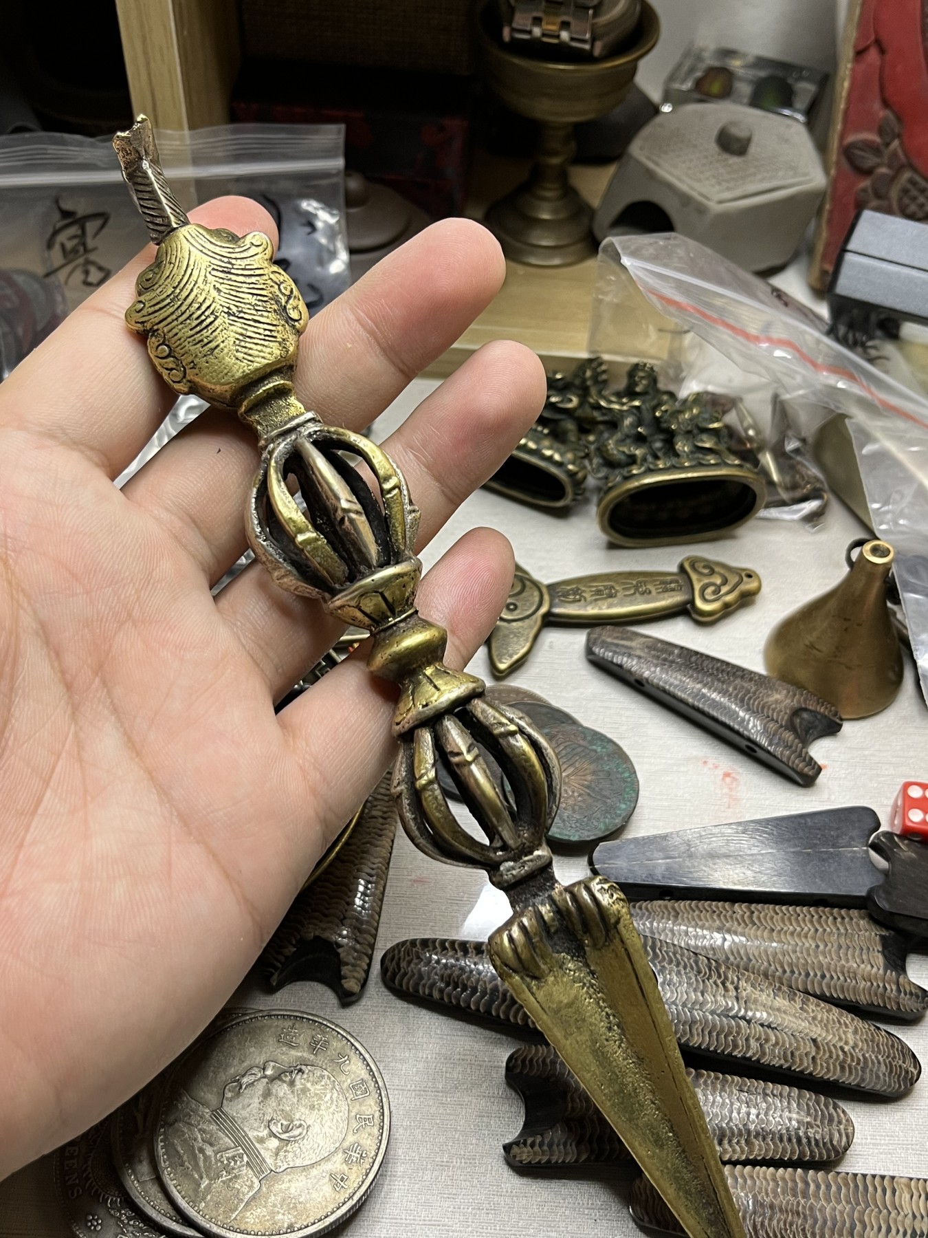 藏传文玩合集 藏传——马头明王九股金刚杵