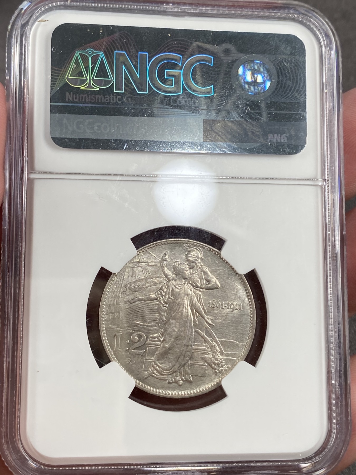 万国钱币拍卖第014期（奢华币宴第一季） NGC MS64 1911年意大利王国建国50周年2里拉银币 均匀灰色包浆 底光十足 高分难得