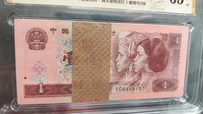 评级币混拍 四版901一元，1996年壹圆 YO高密丝百连一刀  YO68481501-600  ACG65E