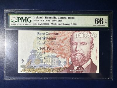 【Blue Auction】✨世界纸币精拍第362期——马萨特兰【精】 - 【无47】爱尔兰 1996年100镑 末版最高值 PMG66EPQ 设计精美