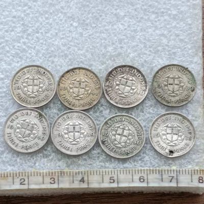 【淘币小摊】第一百六十三拍  散币场 周四至周日 四连拍   满百包邮 - 英国乔治六世三便士银币8枚