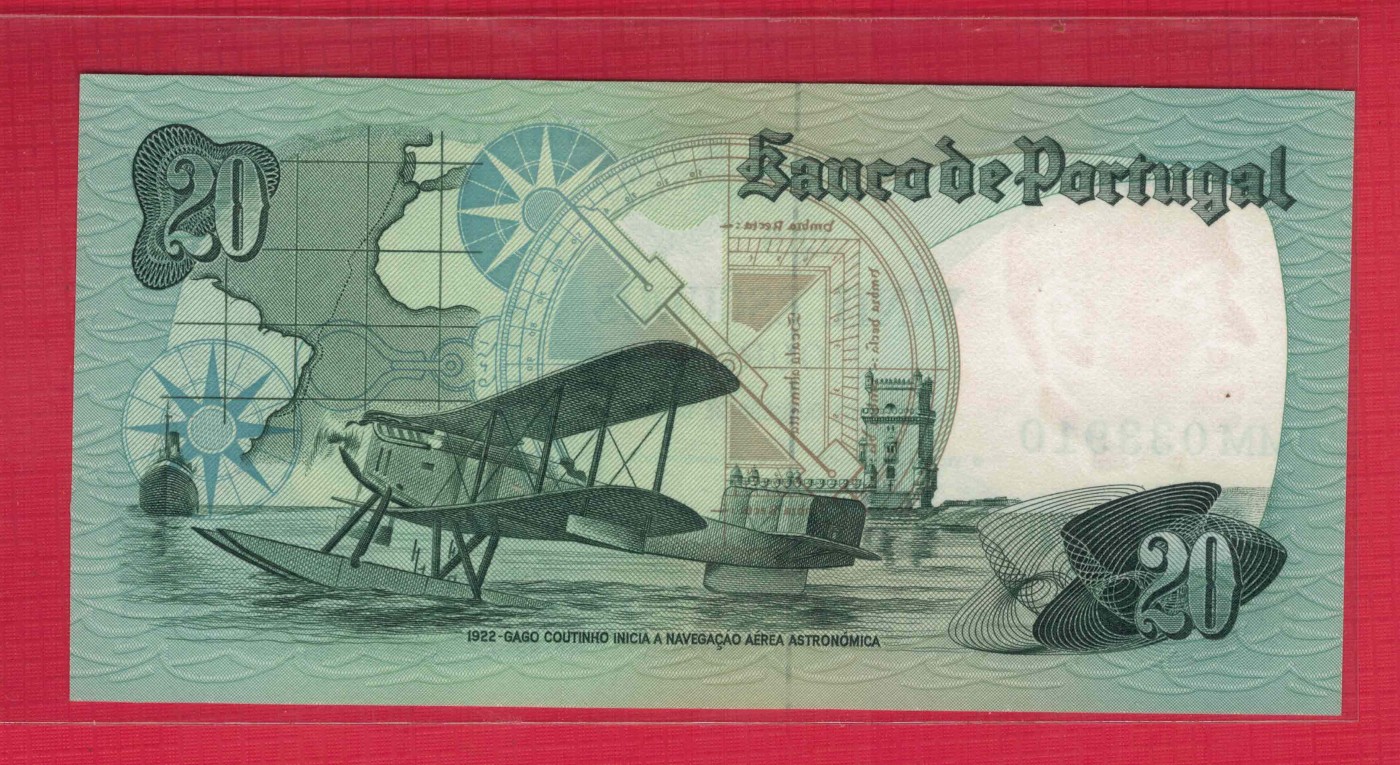 葡萄牙20埃斯库多 1978年 签名如图 P-176b 倒置号 三字母冠 欧洲 实物图 UNC