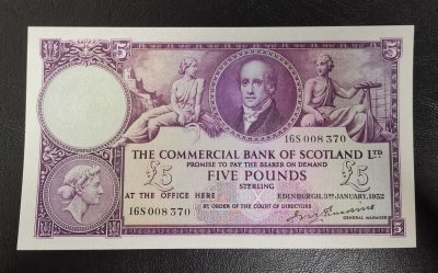 《张总收藏》116期-外币精品荟萃 - <珍品>苏格兰商业银行1952年1月3日5镑UNC无4 少见品种 超级难评详见评级记录 不承诺分数