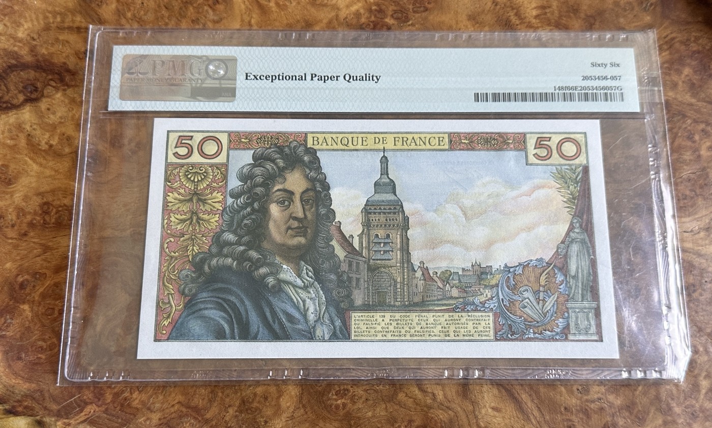Chase Auction 第24期 - - 外钞、民国钞和人民币混合场！ 1976年法国50法郎，PMG66！