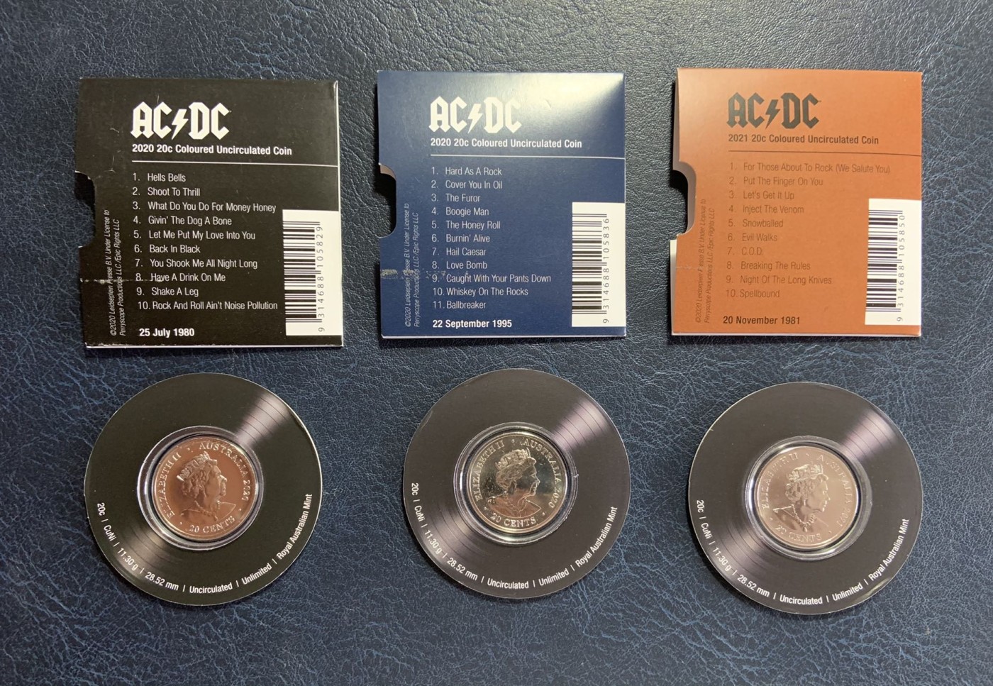 收藏联盟Quantum Auction 第284期拍卖  澳大利亚2020-2021年AC/DC摇滚乐队纪念银币一套11枚 品相全新