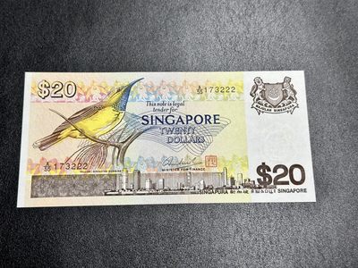 《外钞收藏家》第二百九十四期（连拍第二场） - 新加坡鸟版20元 222豹子号 无折 但荧光不好 如图