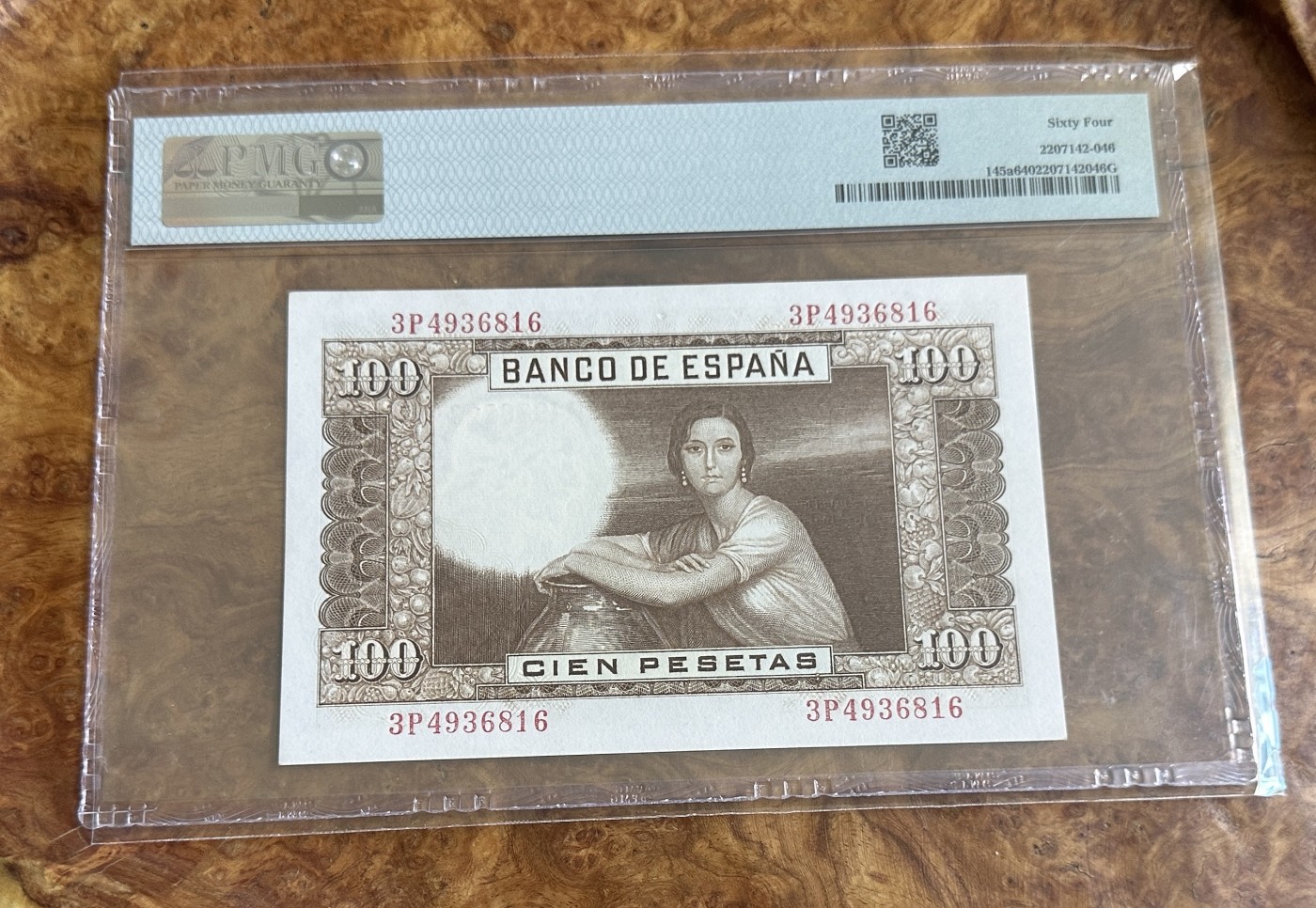 Chase Auction 第24期 - - 外钞、民国钞和人民币混合场！ 1953年西班牙100比塞塔，PMG64！