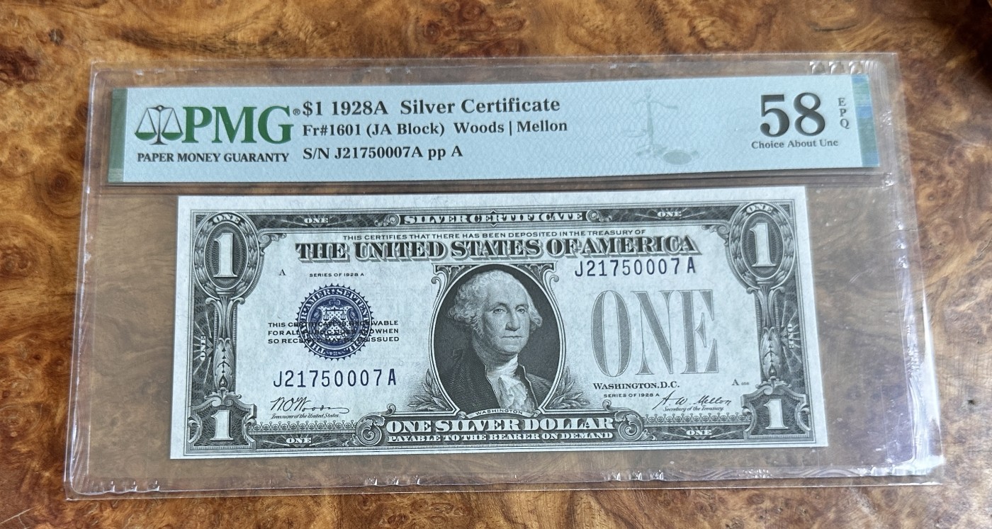 Chase Auction 第24期 - - 外钞、民国钞和人民币混合场！ 1928年美国1元，PMG58e！