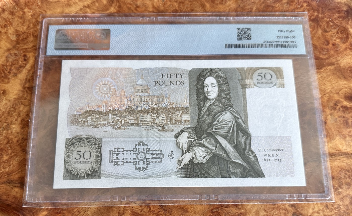 Chase Auction 第24期 - - 外钞、民国钞和人民币混合场！ 1981年英国50镑，D序列，PMG58！