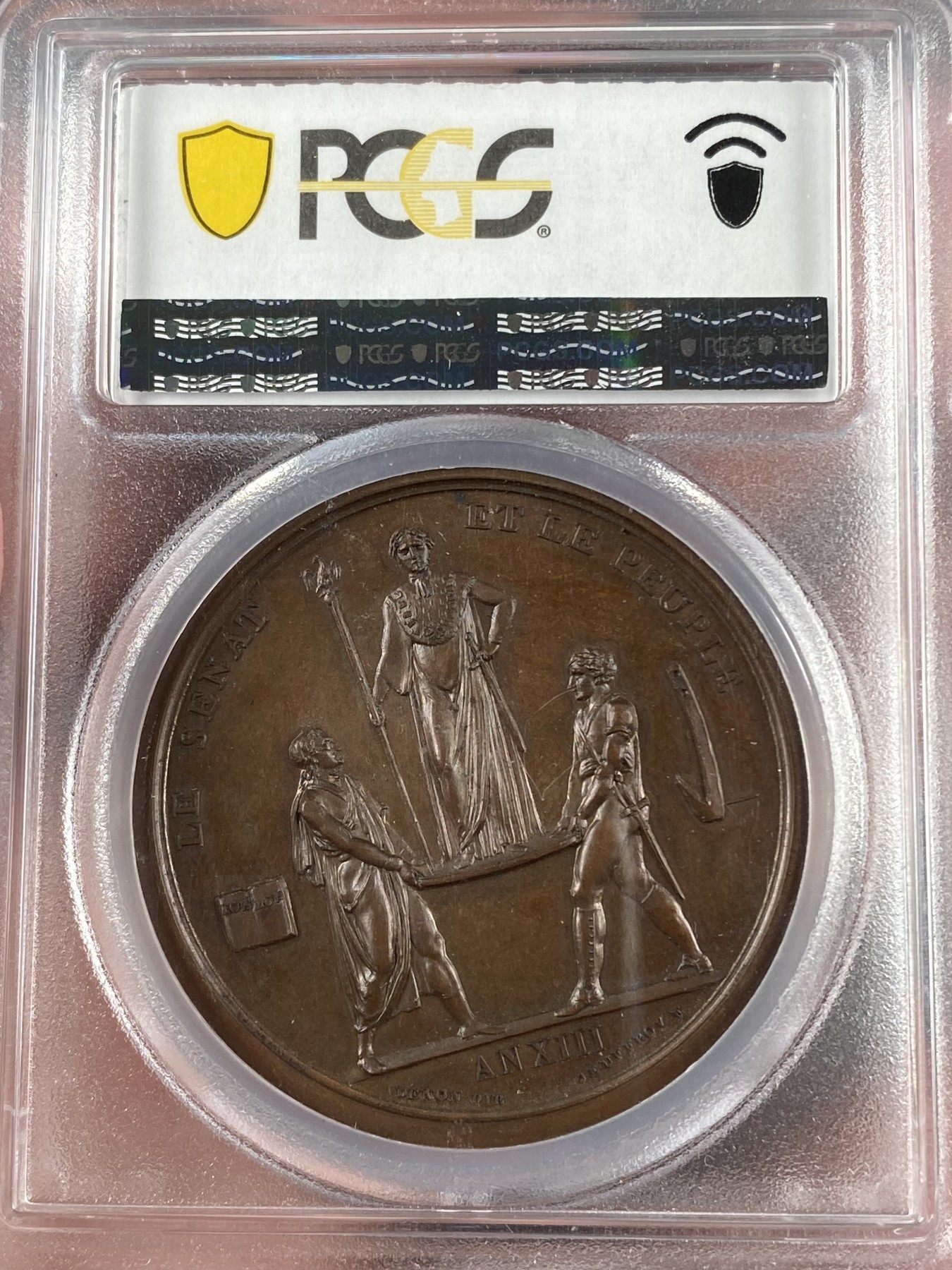 万国钱币拍卖第014期（奢华币宴第一季） PCGS SP65 1804拿破仑登基纪念铜章。PCGS唯一冠军，封面广告章，五彩底板，极品状态。