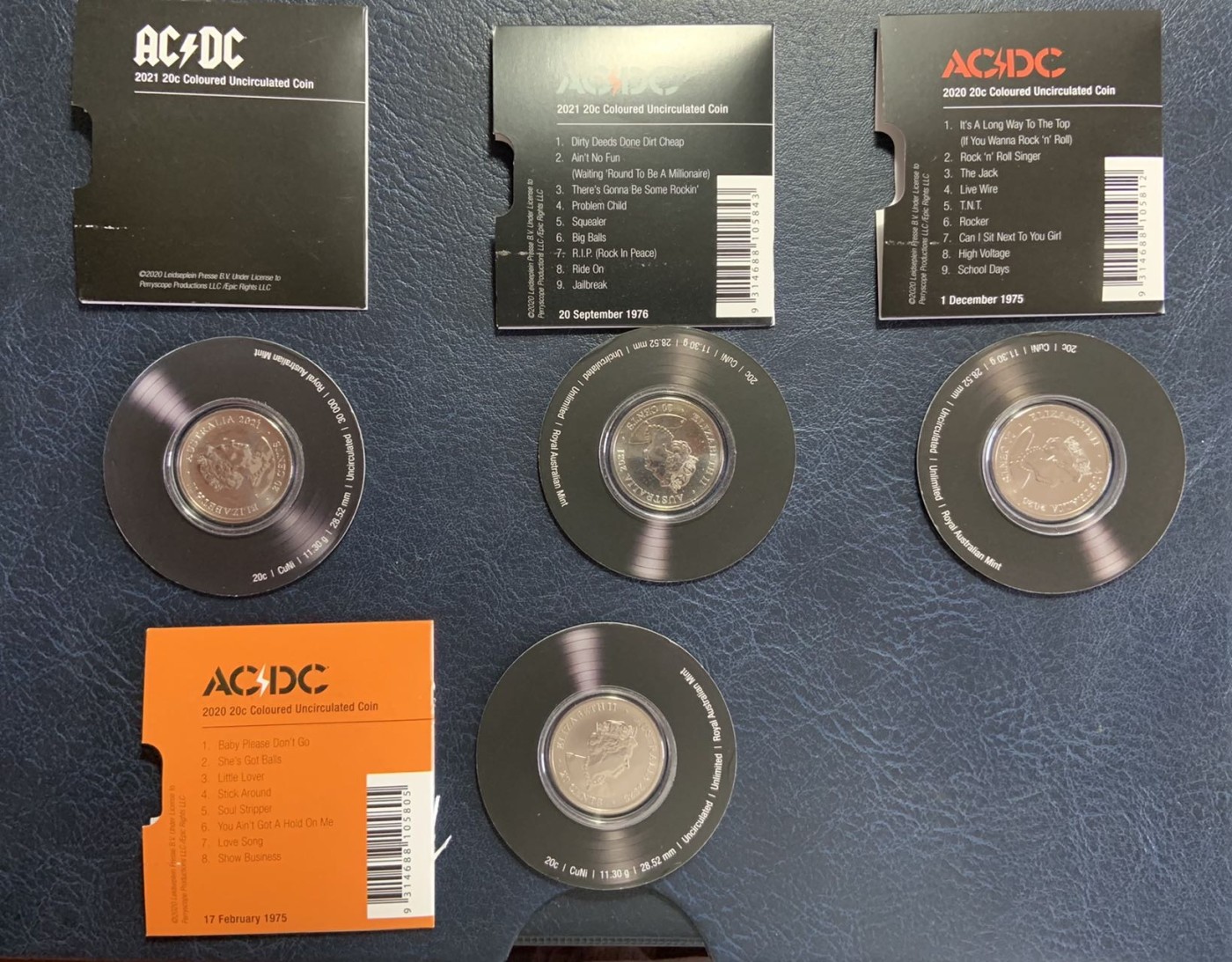 收藏联盟Quantum Auction 第284期拍卖  澳大利亚2020-2021年AC/DC摇滚乐队纪念银币一套11枚 品相全新