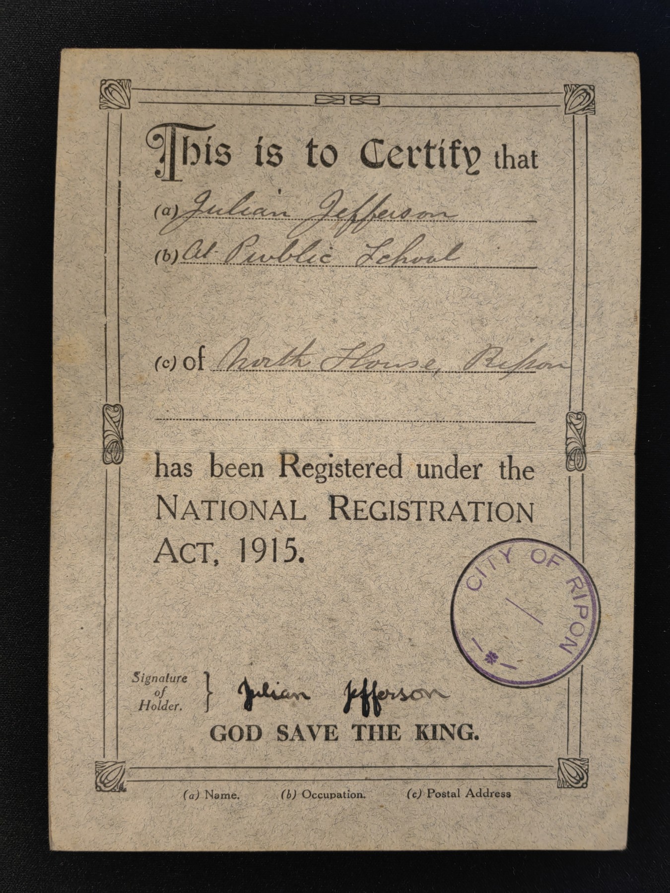 中外邮品专场第③场 1915年英国英格兰北约克郡的居住证