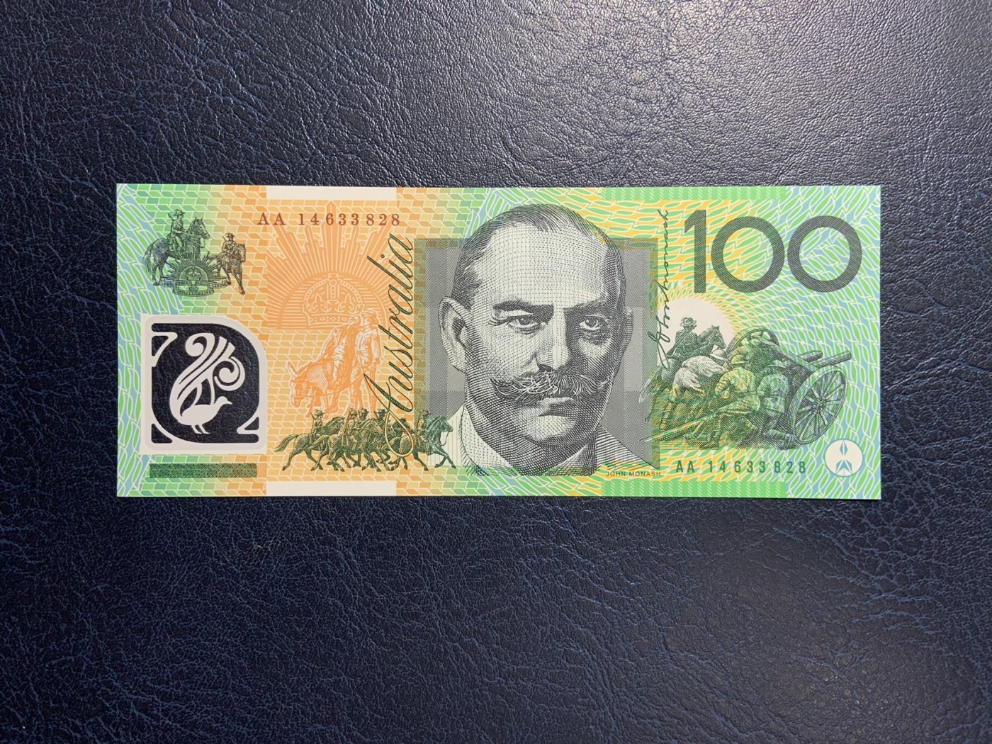收藏联盟Quantum Auction 第284期拍卖  澳大利亚2014年100元首发AA冠 品相全新UNC 传奇英雄 莫纳什