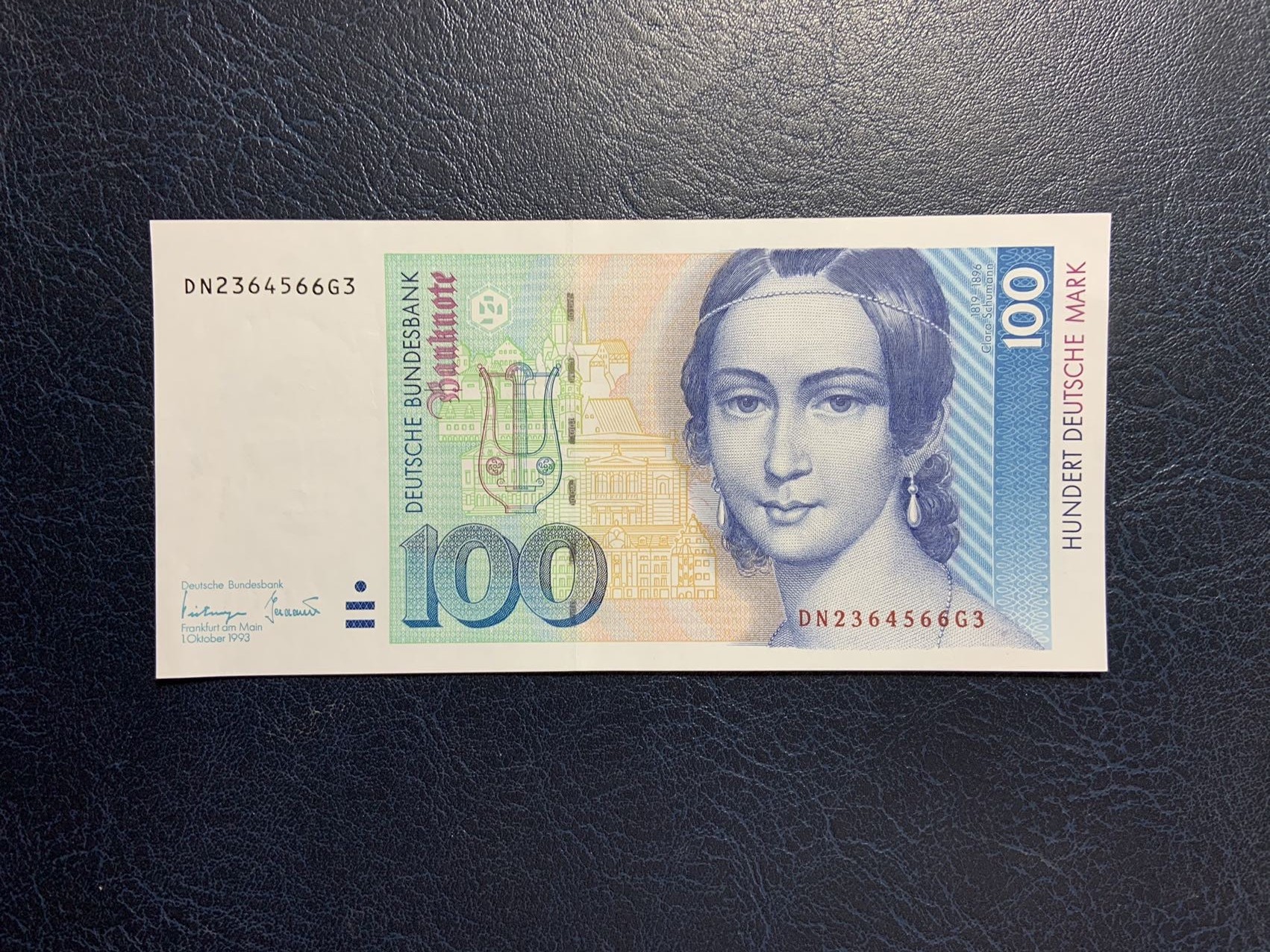 收藏联盟Quantum Auction 第284期拍卖  德国联邦1993年100马克 品相UNC-到AU+ 钢琴家克拉拉.舒曼