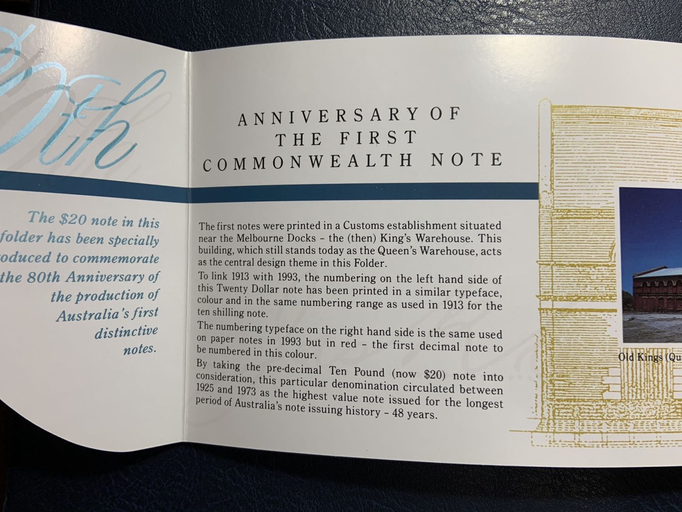 收藏联盟Quantum Auction 第284期拍卖  澳大利亚1993年20元联邦纸币发行80周年纪念钞 品相全新UNC 带原册 限量发行500册 非常稀少