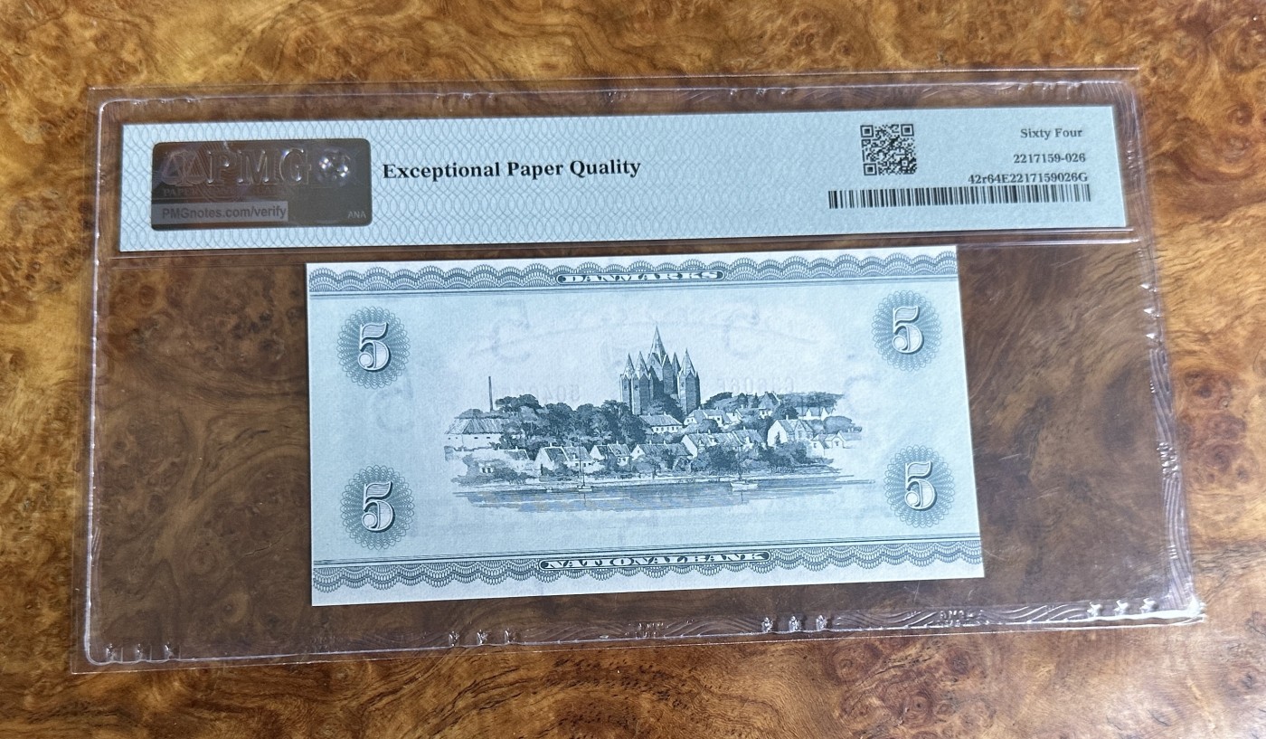 Chase Auction 第24期 - - 外钞、民国钞和人民币混合场！ 1960年丹麦5克朗，三美女，PMG64e！