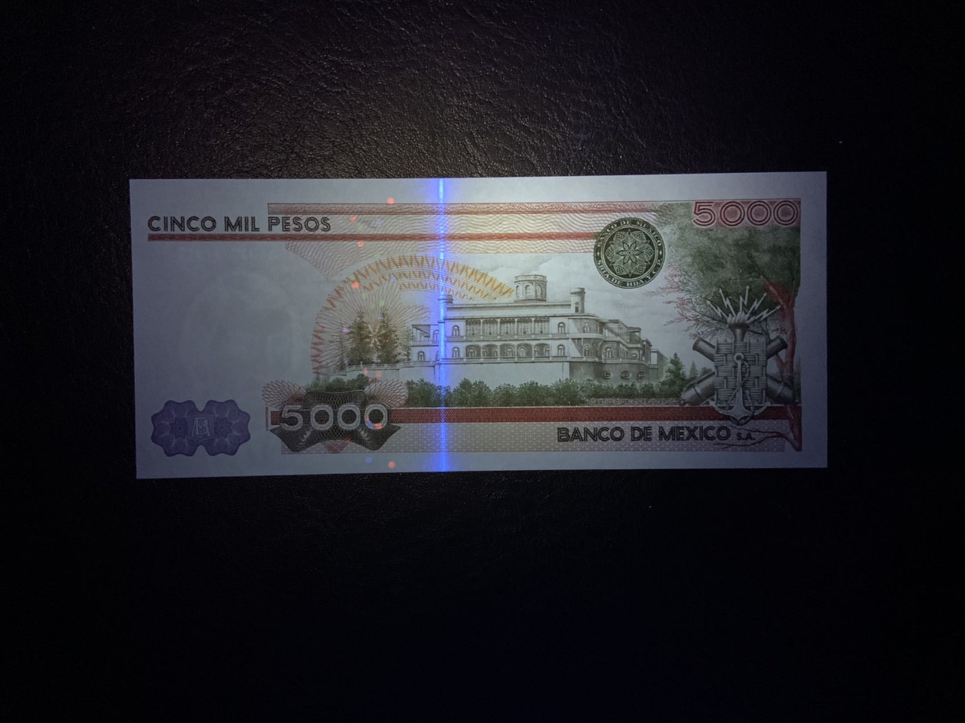 收藏联盟Quantum Auction 第284期拍卖  墨西哥1980年5000比索 品相全新UNC 首发冠千位号 非常稀少 票面自然油墨收缩 查普特佩克城堡
