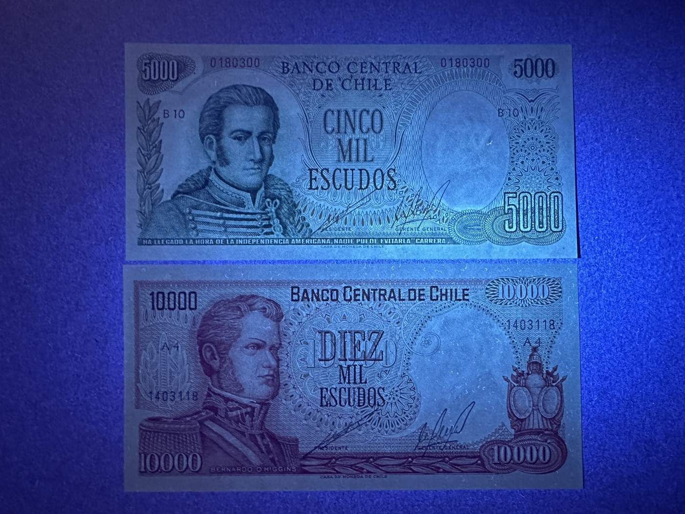 《张总收藏》116期-外币精品荟萃 智利5000、10000埃斯库多2张 UNC 1970年