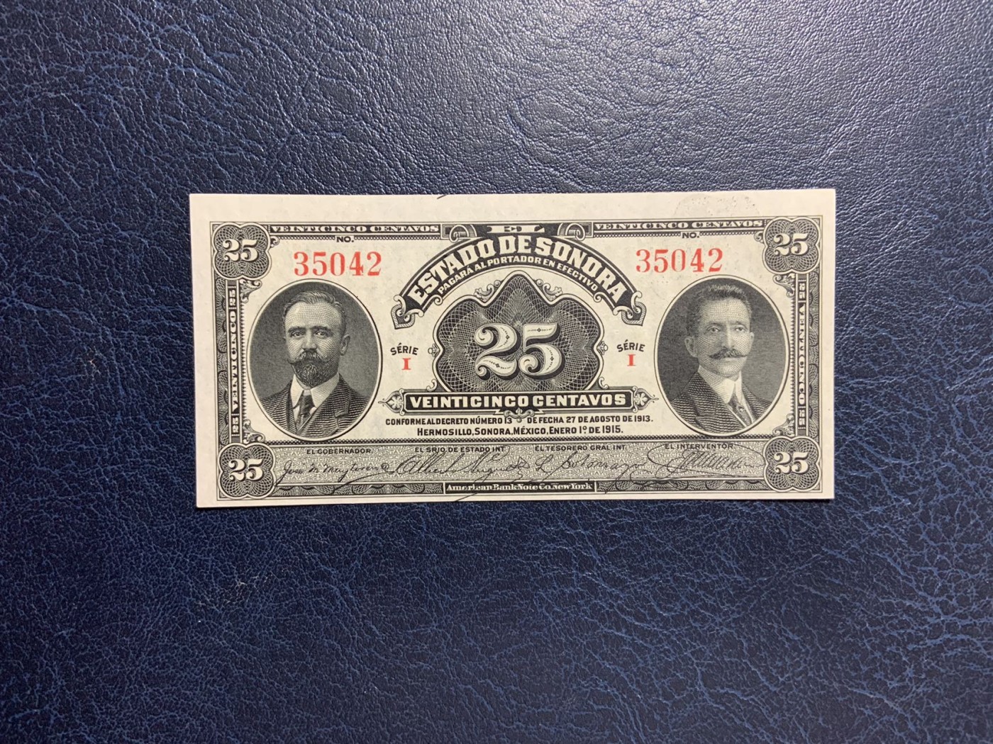 收藏联盟Quantum Auction 第284期拍卖  墨西哥1915年25分 品相UNC 细节如图 短号版 乱蛇号