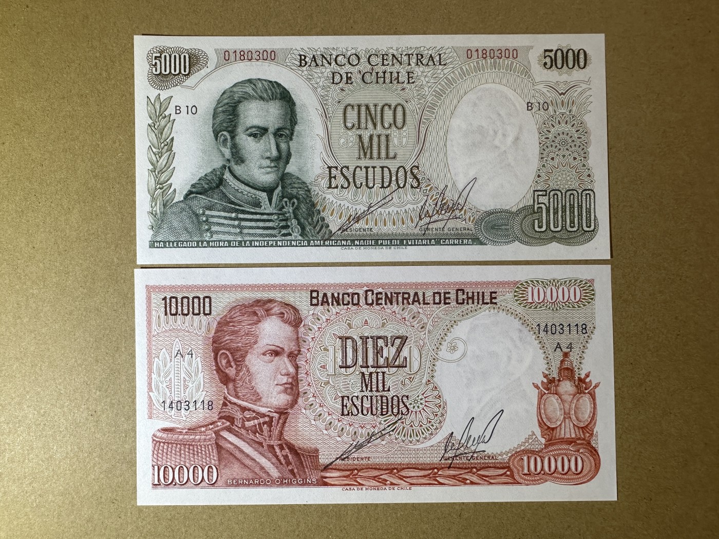 《张总收藏》116期-外币精品荟萃 智利5000、10000埃斯库多2张 UNC 1970年