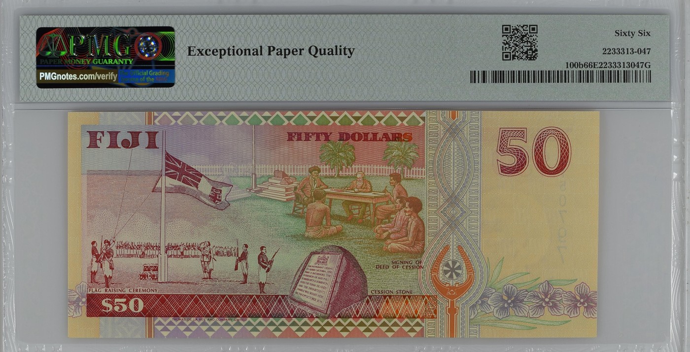 收藏联盟Quantum Auction 第284期拍卖  斐济ND (1996)年50元 PMG66 号码无4 该版最高面值 单冠发行