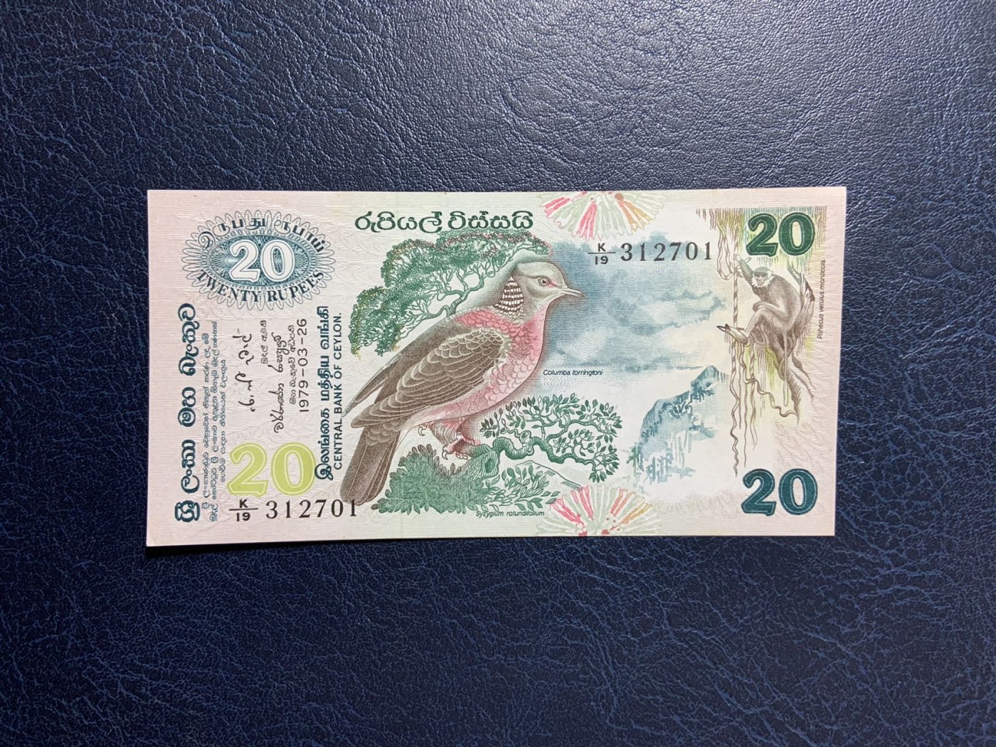 收藏联盟Quantum Auction 第284期拍卖  斯里兰卡1979年20卢比 品相UNC- 有轻微潮斑
