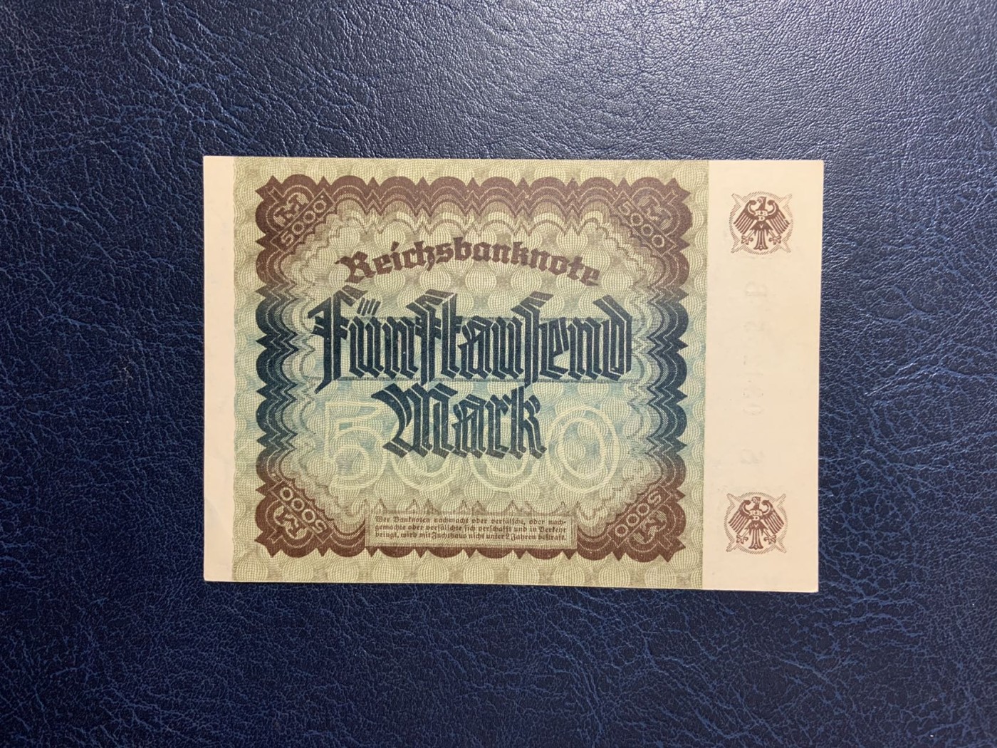 收藏联盟Quantum Auction 第284期拍卖  德国1922年5000马克 品相UNC 边角瑕疵