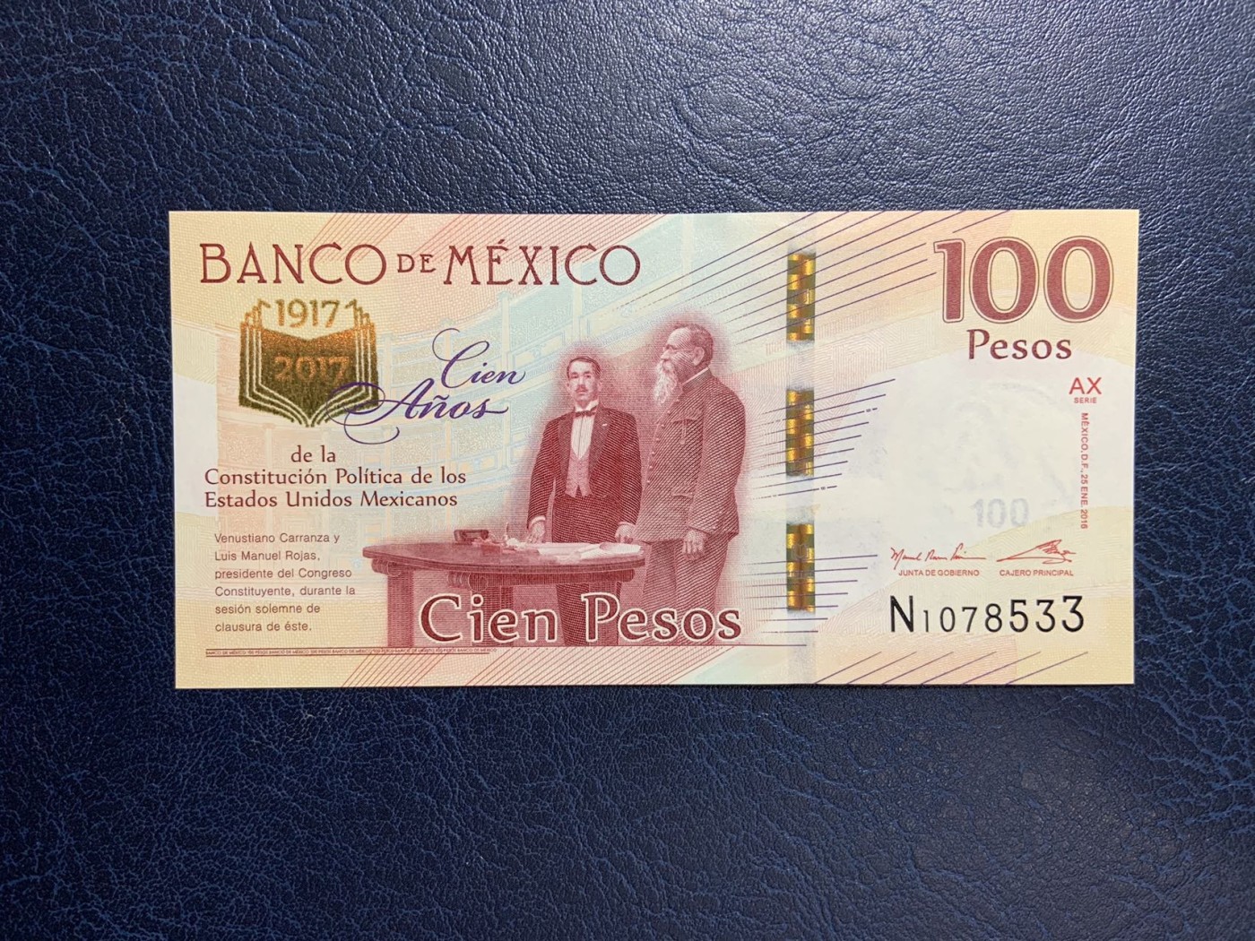收藏联盟Quantum Auction 第284期拍卖  墨西哥2017年100比索宪法发布100周年纪念 品相全新UNC