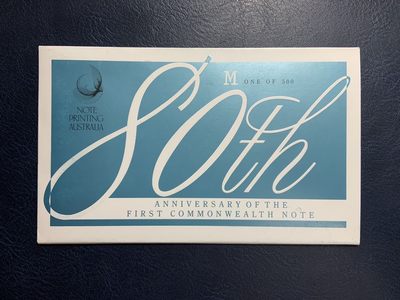 收藏联盟Quantum Auction 第284期拍卖  - 澳大利亚1993年20元联邦纸币发行80周年纪念钞 品相全新UNC 带原册 限量发行500册 非常稀少
