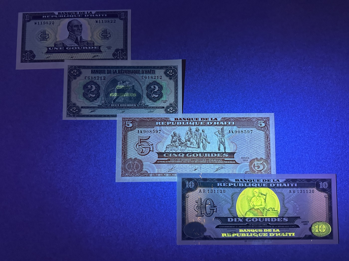 《张总收藏》116期-外币精品荟萃 海地1、2、5、10古德4张 UNC 1989-1991年版
