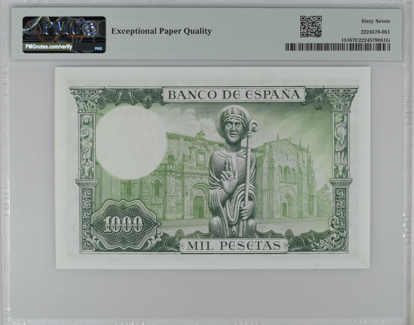 收藏联盟Quantum Auction 第284期拍卖  西班牙1965 (ND 1971)年1000比塞塔 PMG67 大主教 伊斯多罗