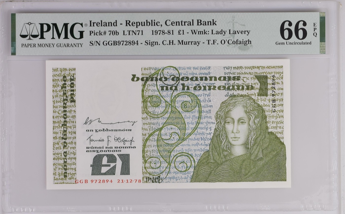 收藏联盟Quantum Auction 第284期拍卖  爱尔兰1978-81年1镑 PMG66 