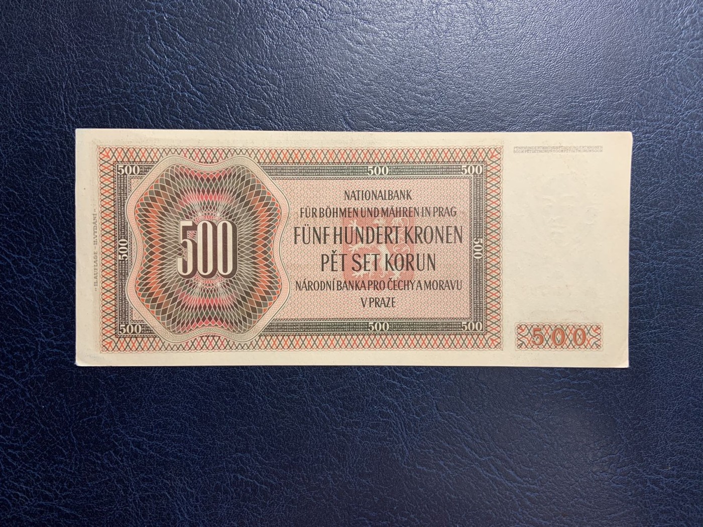 收藏联盟Quantum Auction 第285期拍卖  波西米亚和摩拉维亚1942年500克朗 品相UNC- 细节如图 少见实票 Aa冠