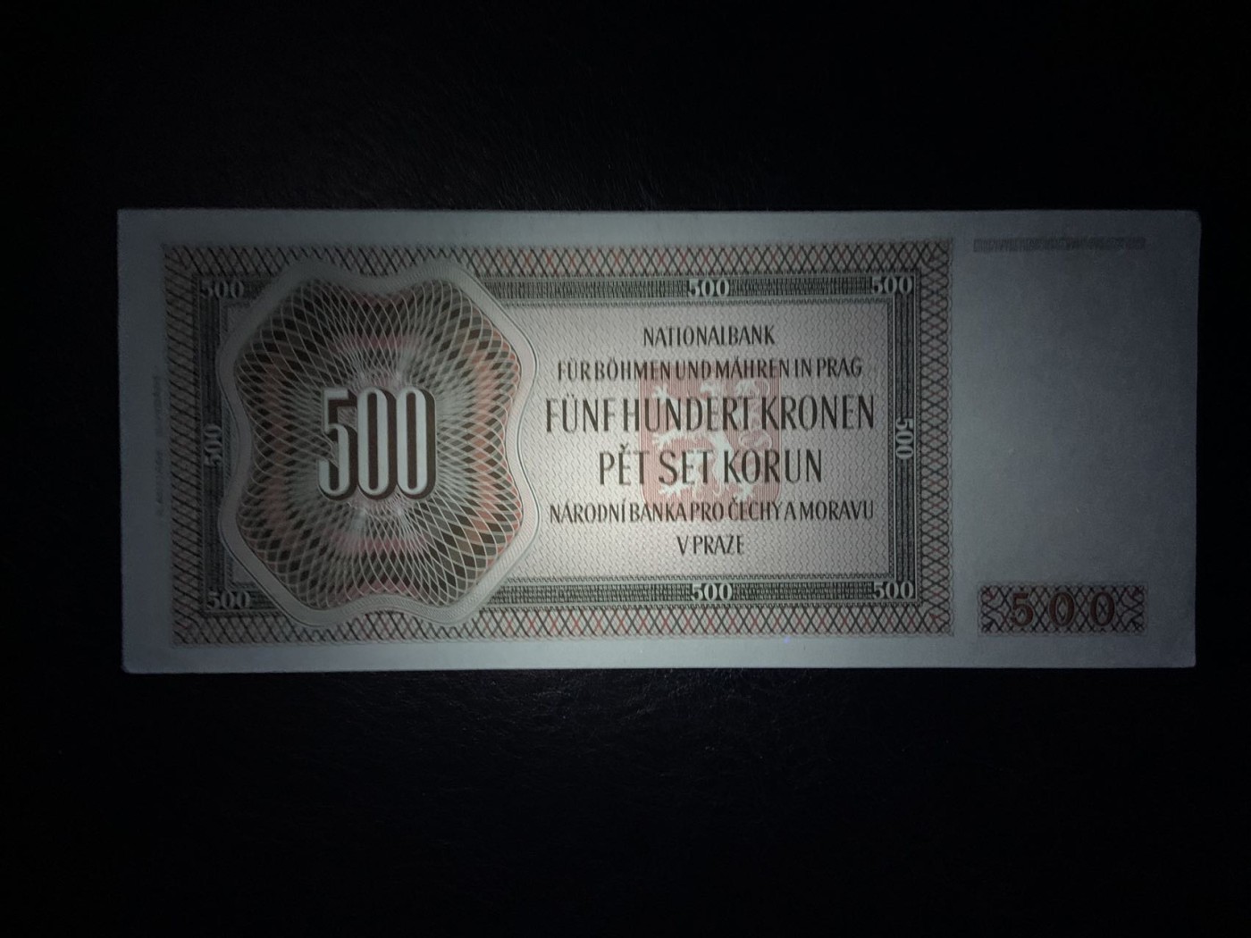 收藏联盟Quantum Auction 第285期拍卖  波西米亚和摩拉维亚1942年500克朗 品相UNC- 细节如图 少见实票 Aa冠