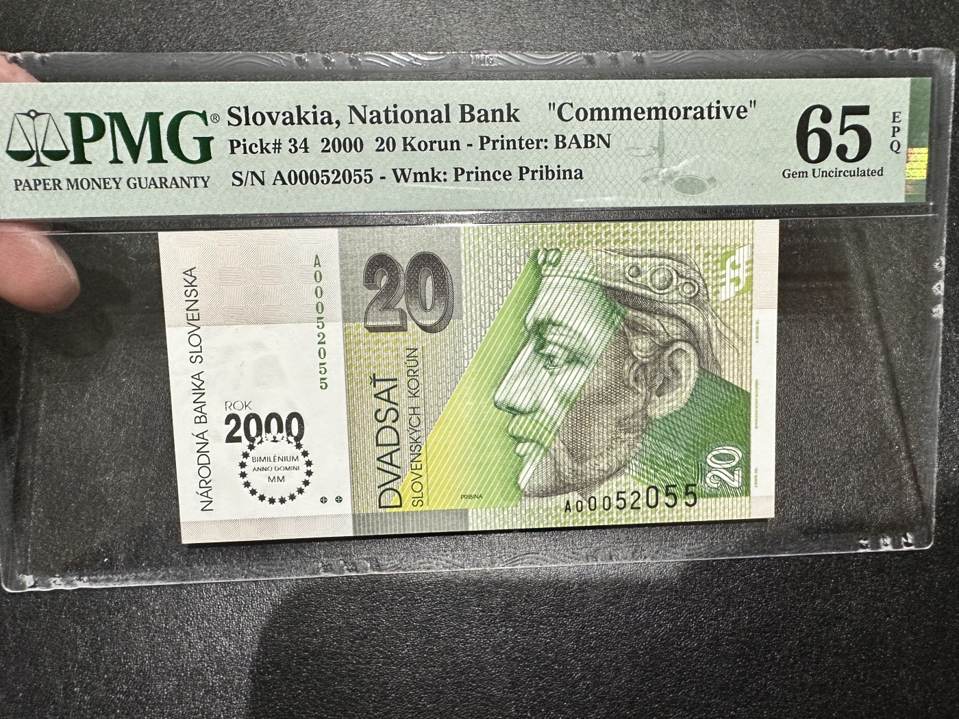 《外钞收藏家》第二百九十五期（连拍第三场） 2000年斯洛伐克20克朗 PMG65 无47 A冠 纪念钞