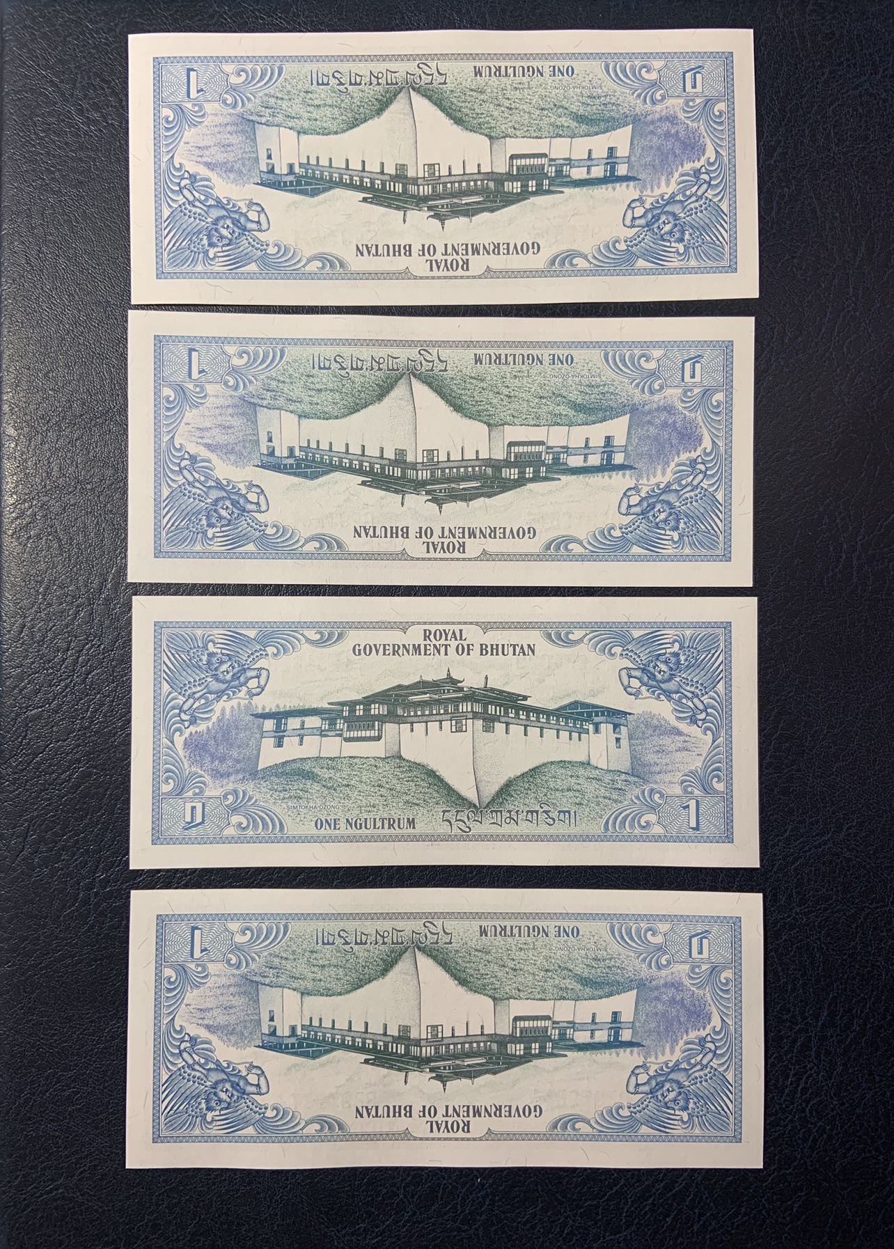 收藏联盟Quantum Auction 第284期拍卖  不丹1981年1努尔特鲁姆4张 品相全新UNC 首发A/1冠号码无4