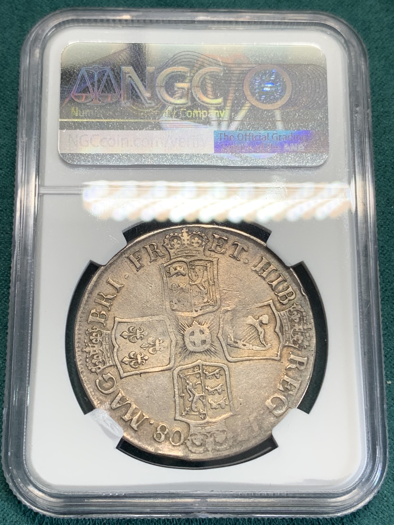 《竞宝斋》第192场-周日，周一 2场 (全场包邮) NGC-VFD 英国1708年E版安妮女王1克朗大银币 爱丁堡厂少见！持续涨价品种！