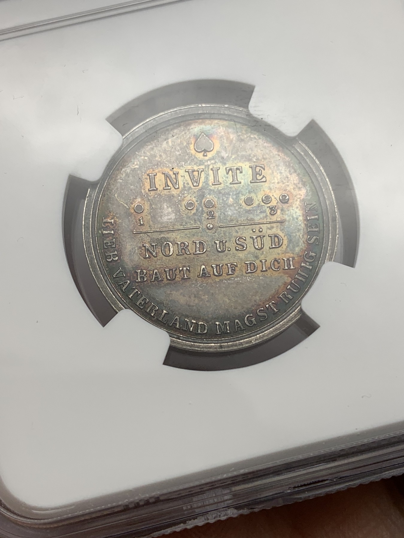 《竞宝斋》第192场-周日，周一 2场 (全场包邮) NGC MS61 德国魏森堡会战（普法战争期间的首次会战）纪念银质代币，漆黑包浆