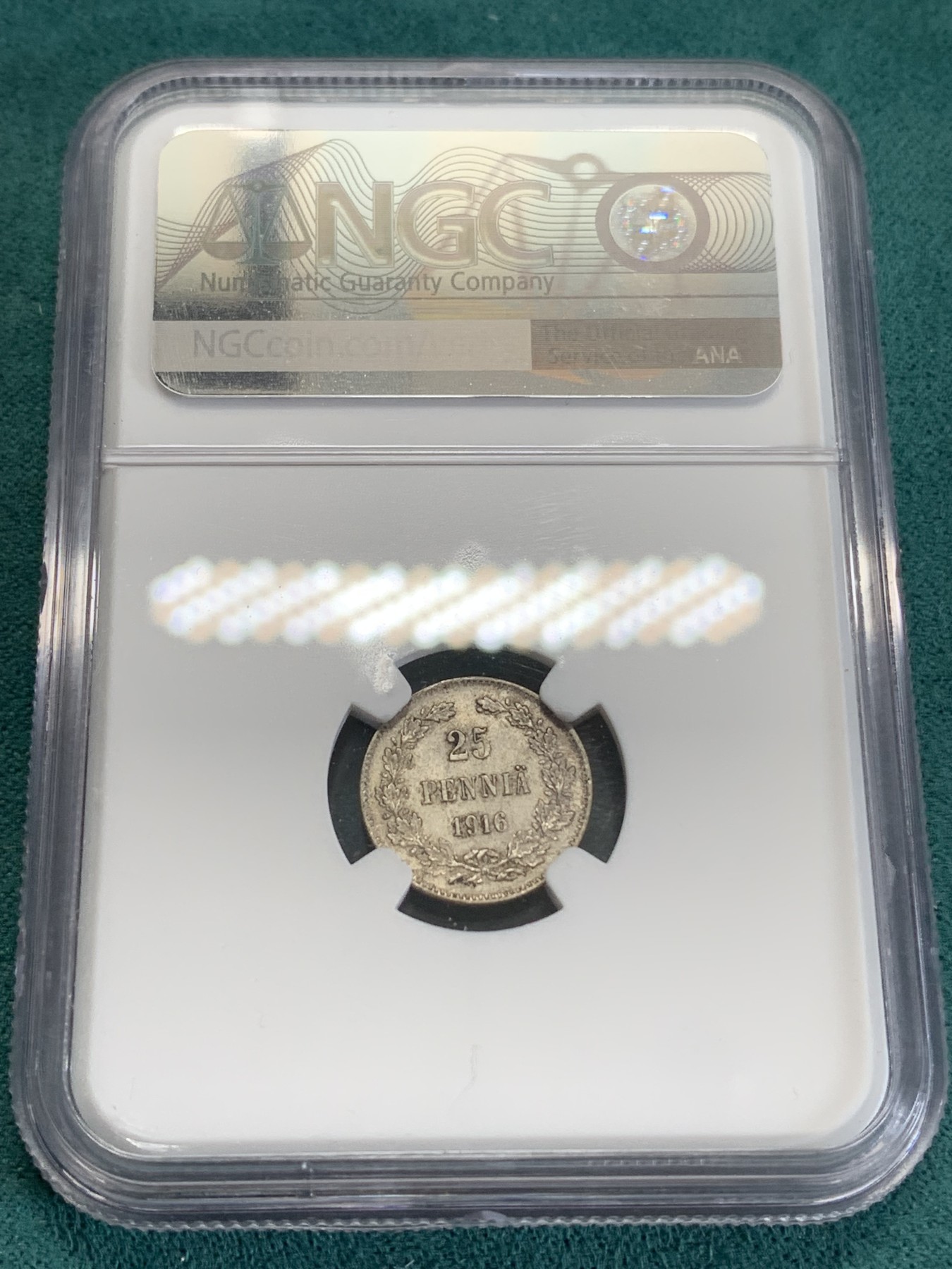 《竞宝斋》第192场-周日，周一 2场 (全场包邮) NGC-MS63 俄属芬兰1916年双头鹰25分银币