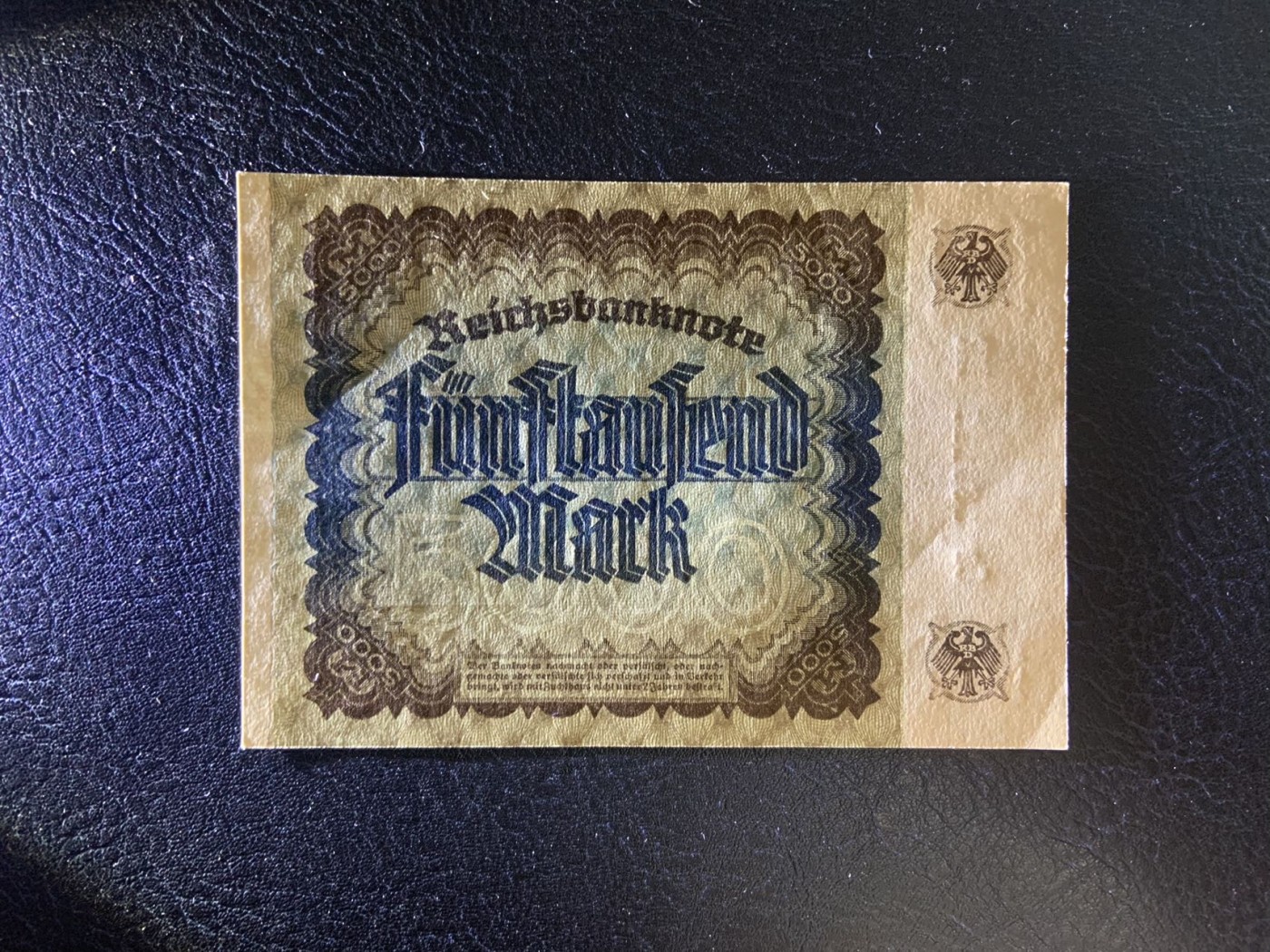 收藏联盟Quantum Auction 第285期拍卖  德国1922年5000马克 品相UNC 票面有瑕疵 点钞痕