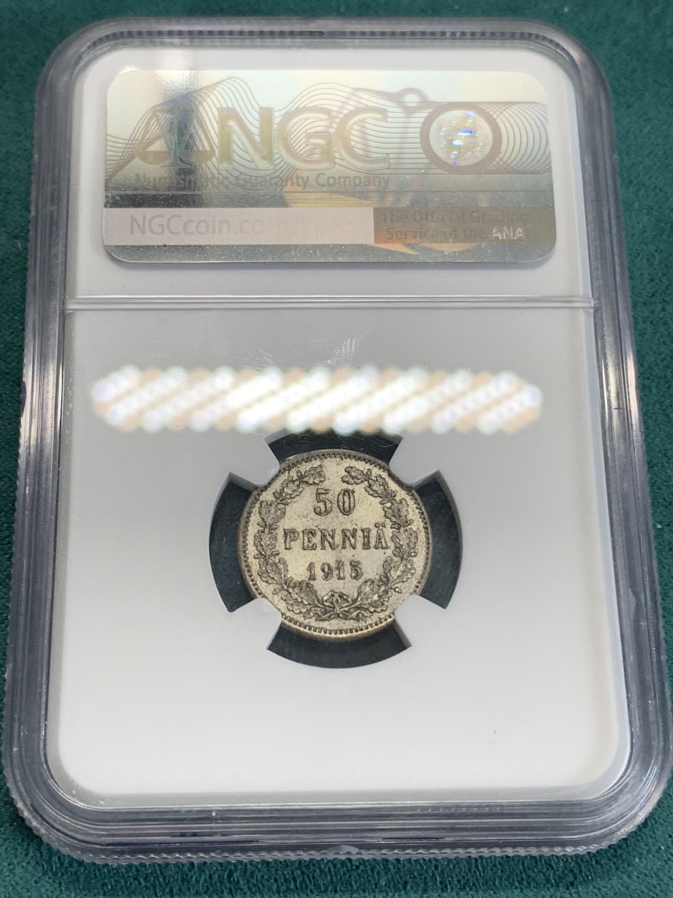 《竞宝斋》第192场-周日，周一 2场 (全场包邮) NGC MS63 俄占芬兰1915年 50芬尼银币