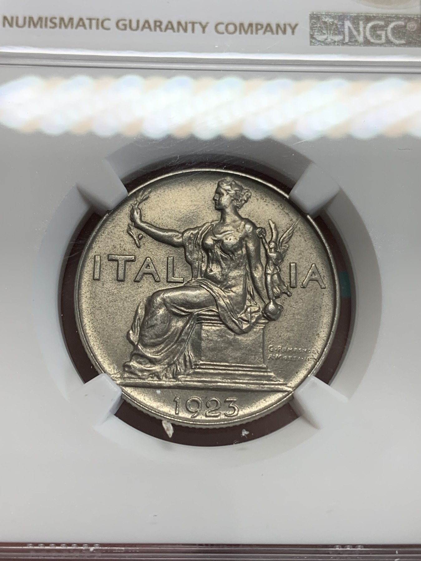 《竞宝斋》第192场-周日，周一 2场 (全场包邮) NGC MS63 高分暴光好品 意大利1923年1里拉女神坐像