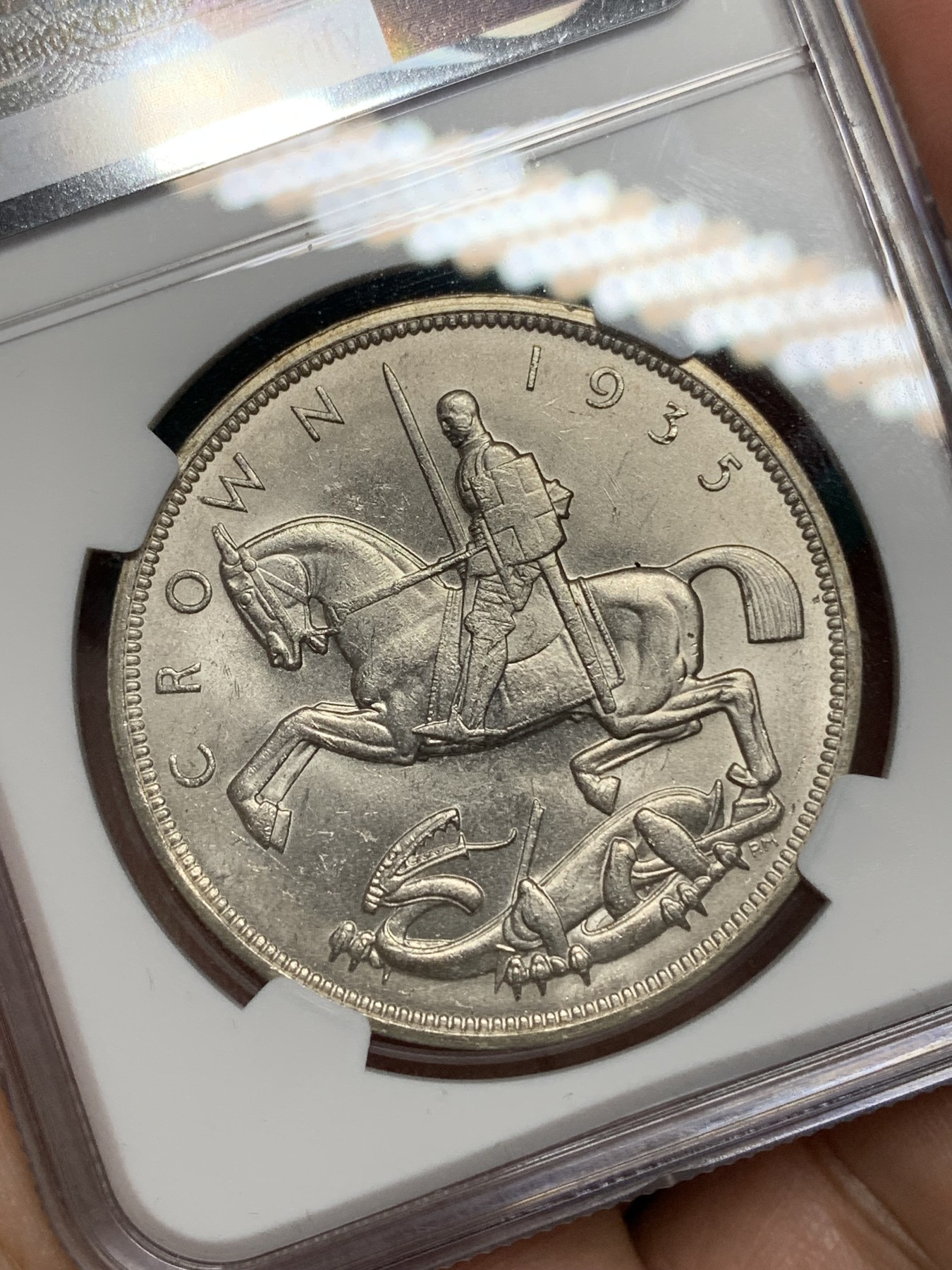 《竞宝斋》第192场-周日，周一 2场 (全场包邮) NGC- MS62 英国1935年乔治五世木马剑克朗大银币