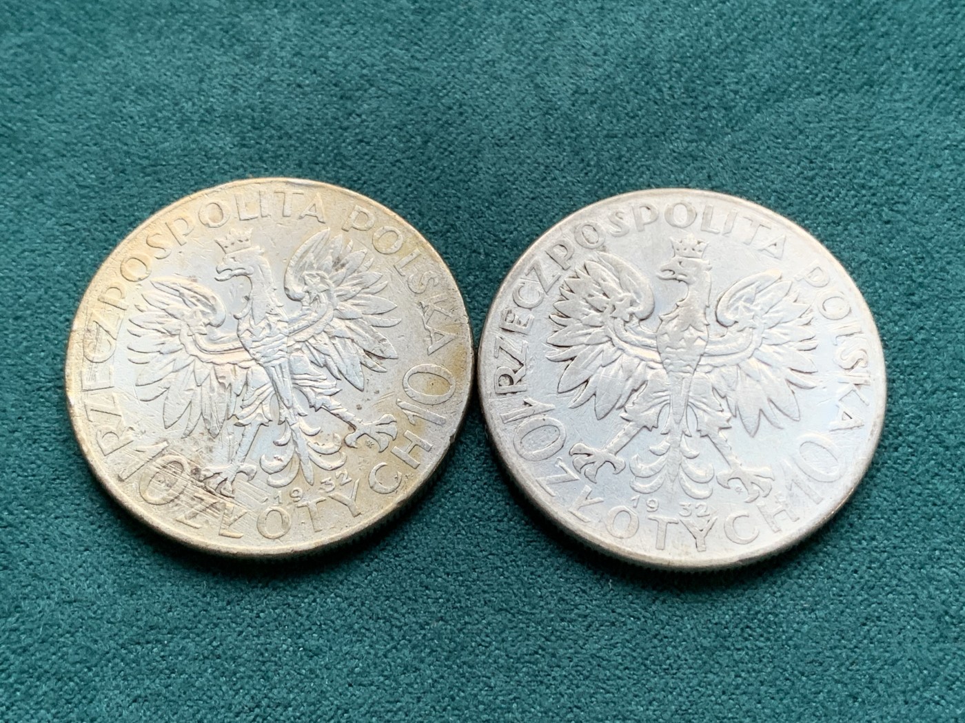 《竞宝斋》第192场-周日，周一 2场 (全场包邮) 波兰女神1932年10兹罗提银币两枚 细节见图 少见品种